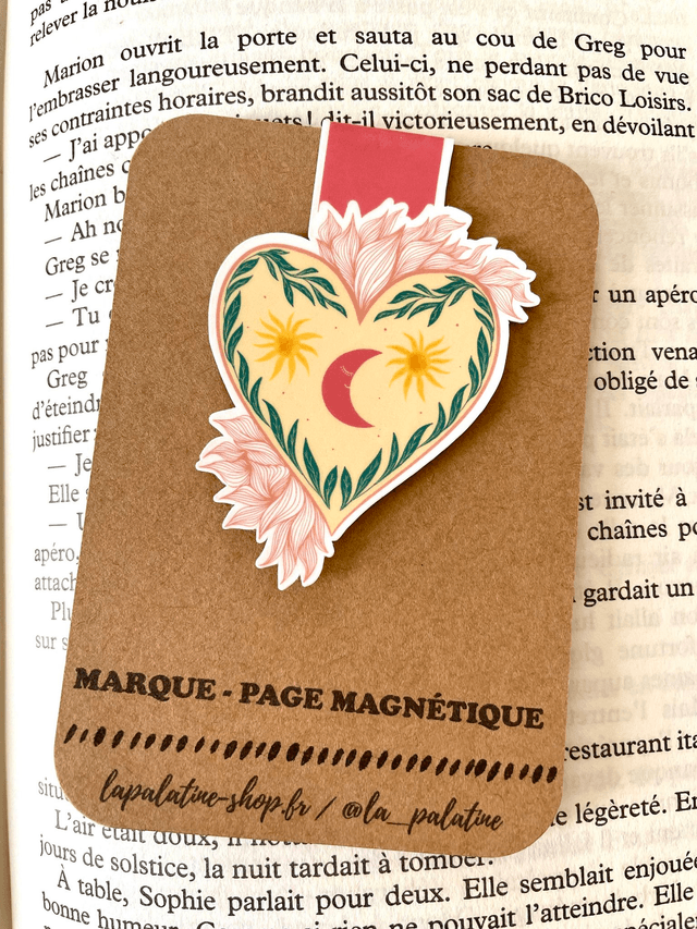 Marque-page magnétique coeur lune